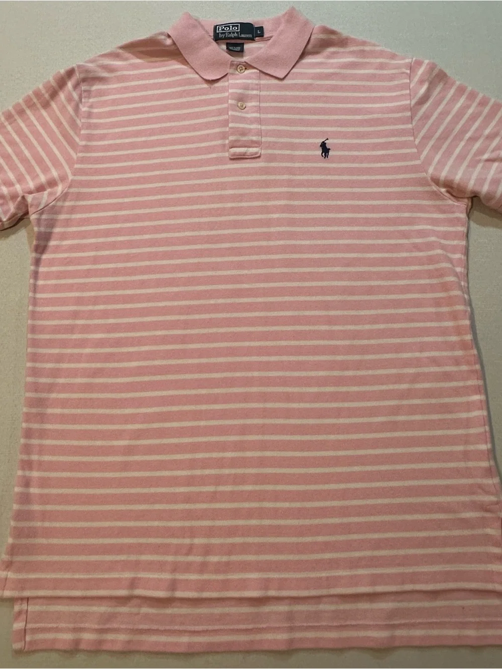 Polo Ralph Lauren Pink White Striped Polo Shirt Men’s Large Blue Pony